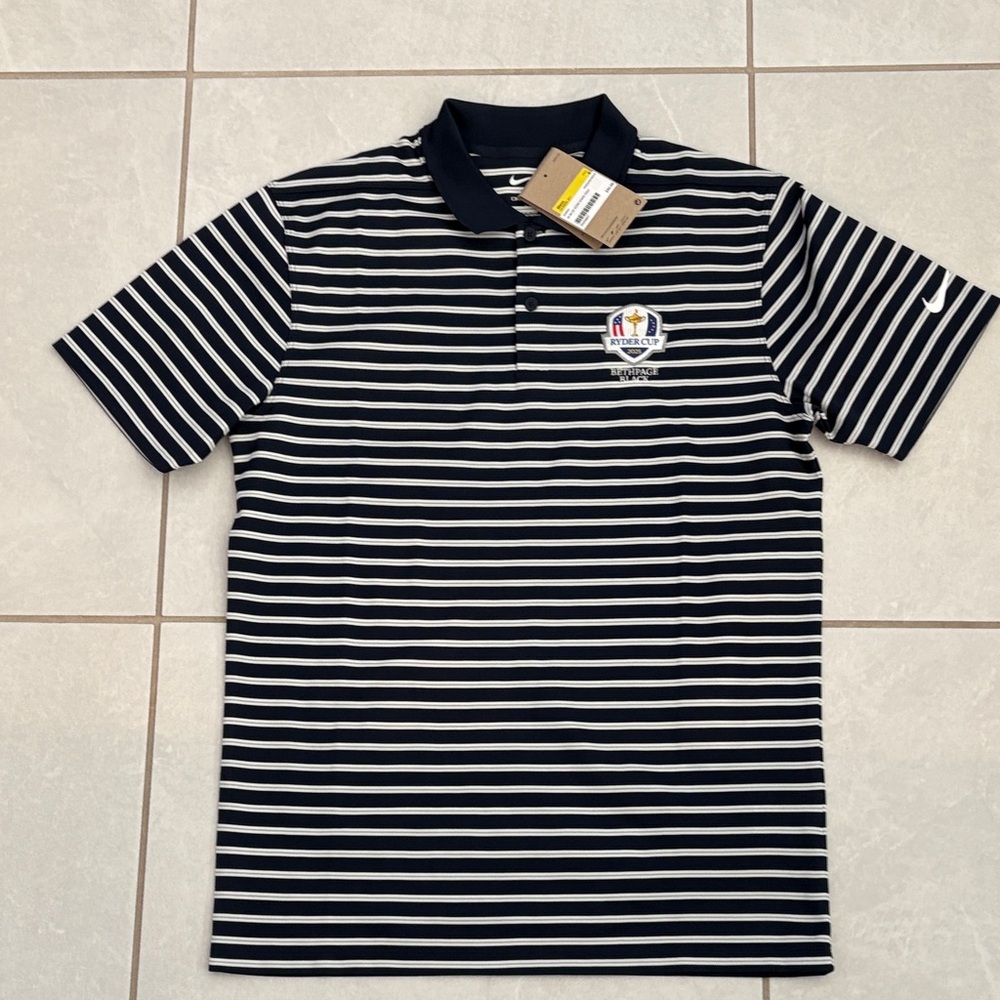 Nike DRI-FIT Men's Polo Shirt - Blue and White Stripes Ryder Cup 2025